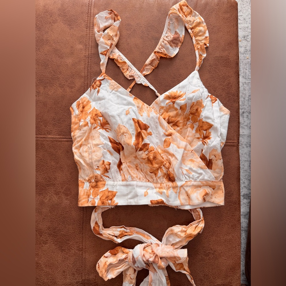 Express Floral Orange and White Crop Top